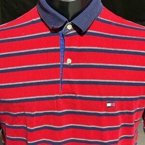 Tommy Hilfiger Red and Blue Striped Polo